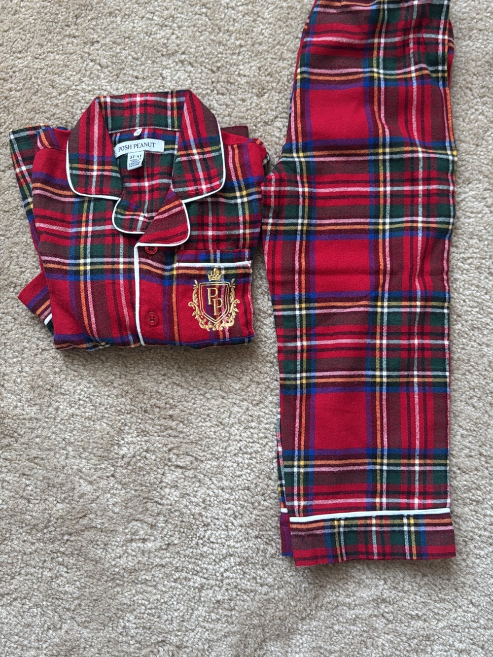 Posh Peanut Red and Green Tartan Kids Pajama Set 3/4T